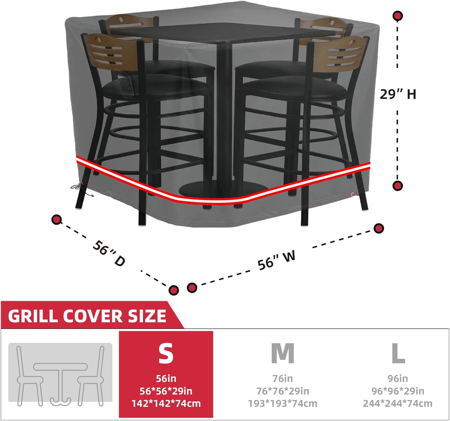 Turtle Life Patio Furniture Set Cover, Square Durable Water Resistant Outdoor UV Resistant Anti-Fading Dining Table Chairs Cover with Outdoor Patio Storage Bag, Black, 56" L x 56" W x 29" H