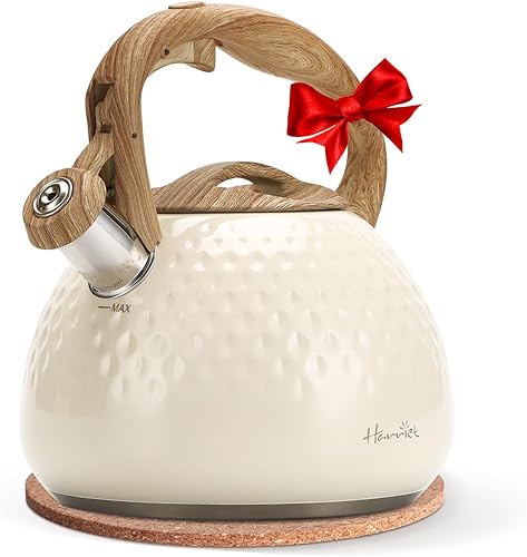 harriet - Tetera harriet para estufa, hervidor de té silbante de 2.5 cuartos de galón con bases duraderas de 5 capas, teteras de acero inoxidable de