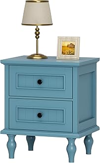 Scurrty Nightstand, Antique Style End Table with 2 Drawers, Taller Nightstand for Bedroom, Side Table for Bedroom (Blue, Single)