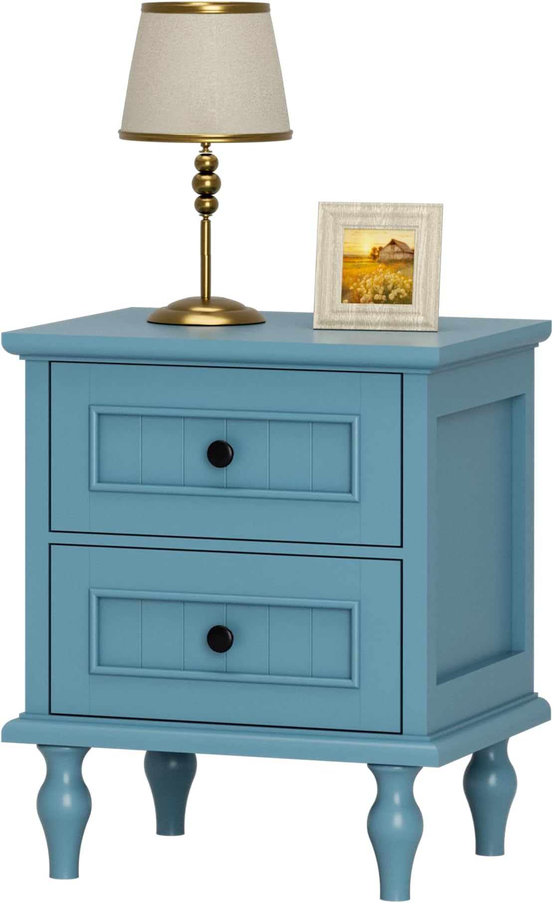 Scurrty Nightstand, Antique Style End Table with 2 Drawers, Taller Nightstand for Bedroom, Side Table for Bedroom (Blue, Single)