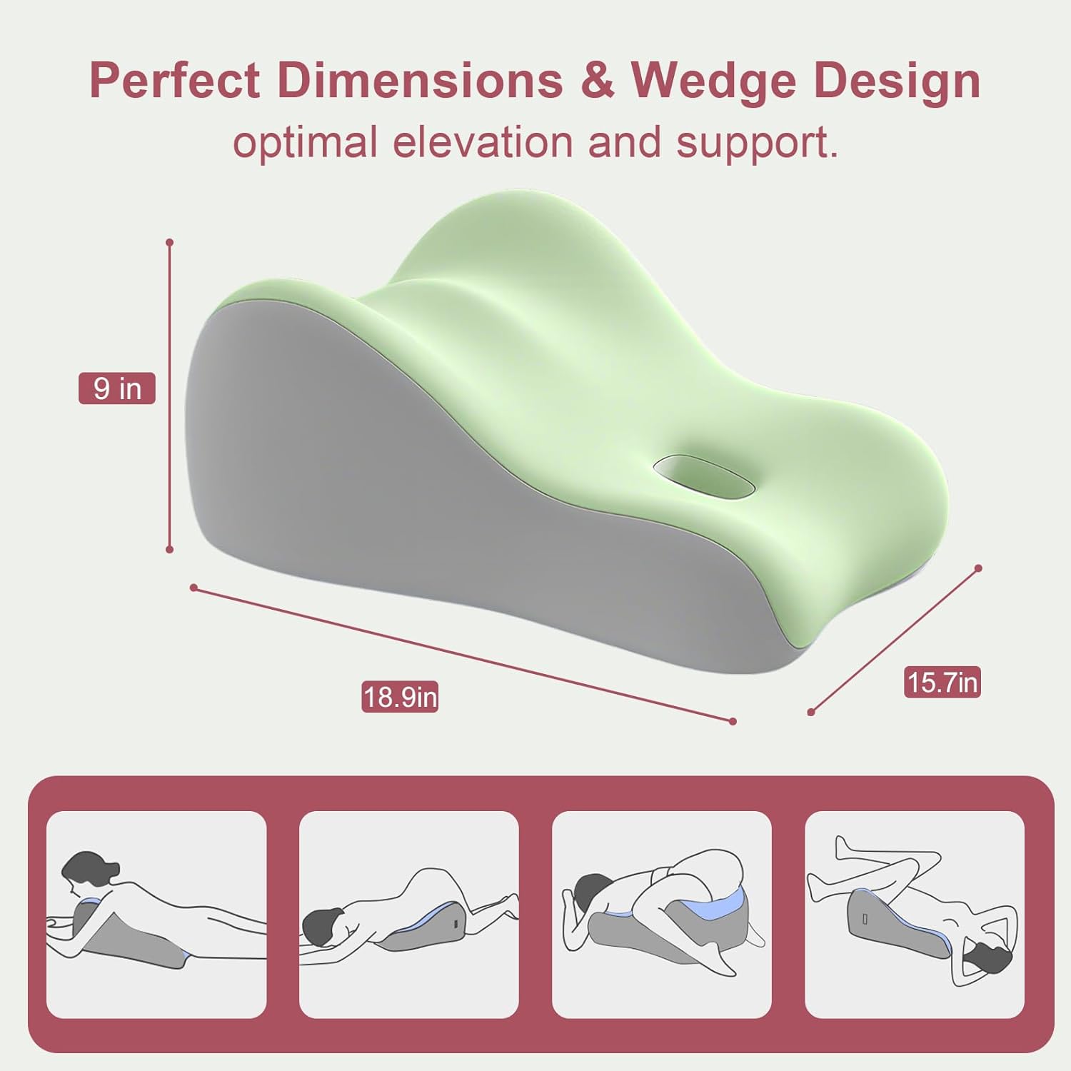 natural latex pillow for adults - ergonomic support for maternity, home & couples, multi-functional for sleeping, lounging, reading, removable washable cover (green)