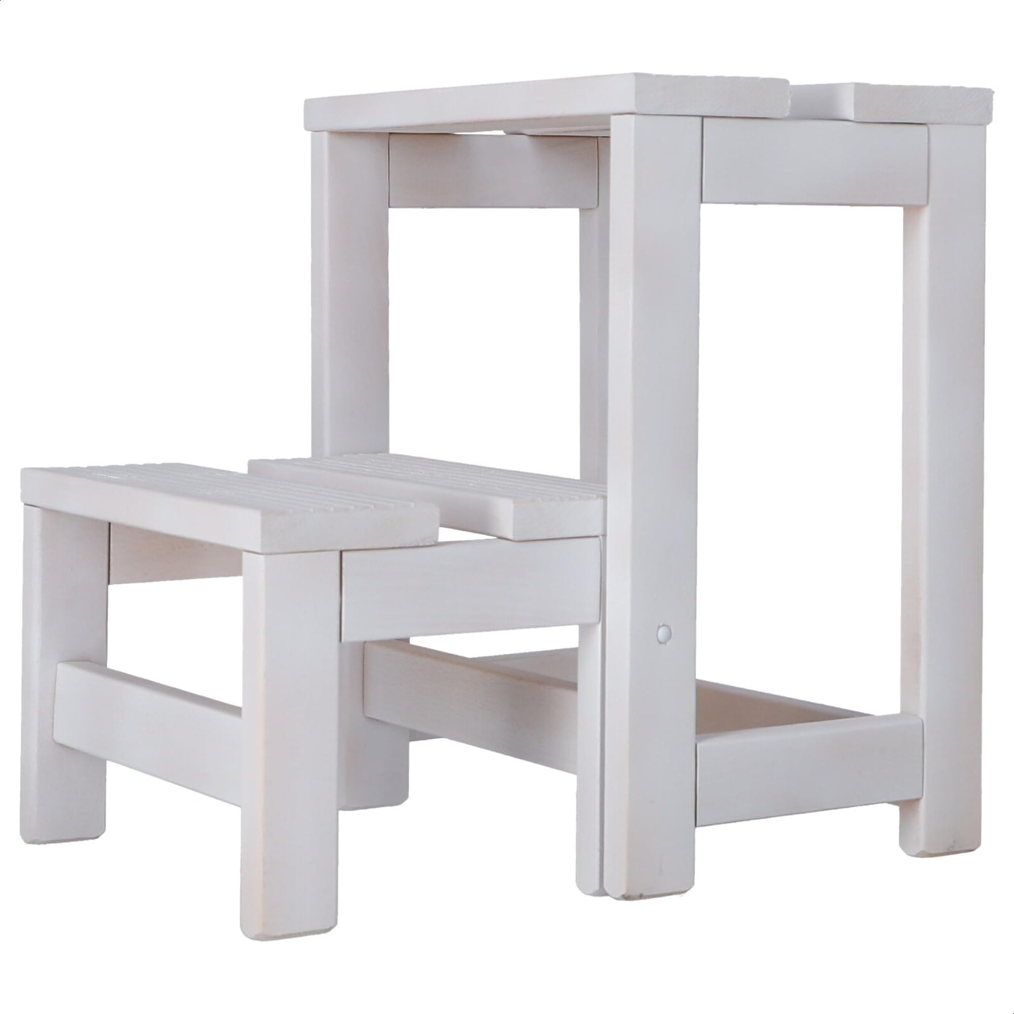 WELL HOME MOBILIARIO & DECORACIÓN Taburete Escalera 2 peldaños Fabricado en Madera, Acabado en Blanco, 32x23x40 cm