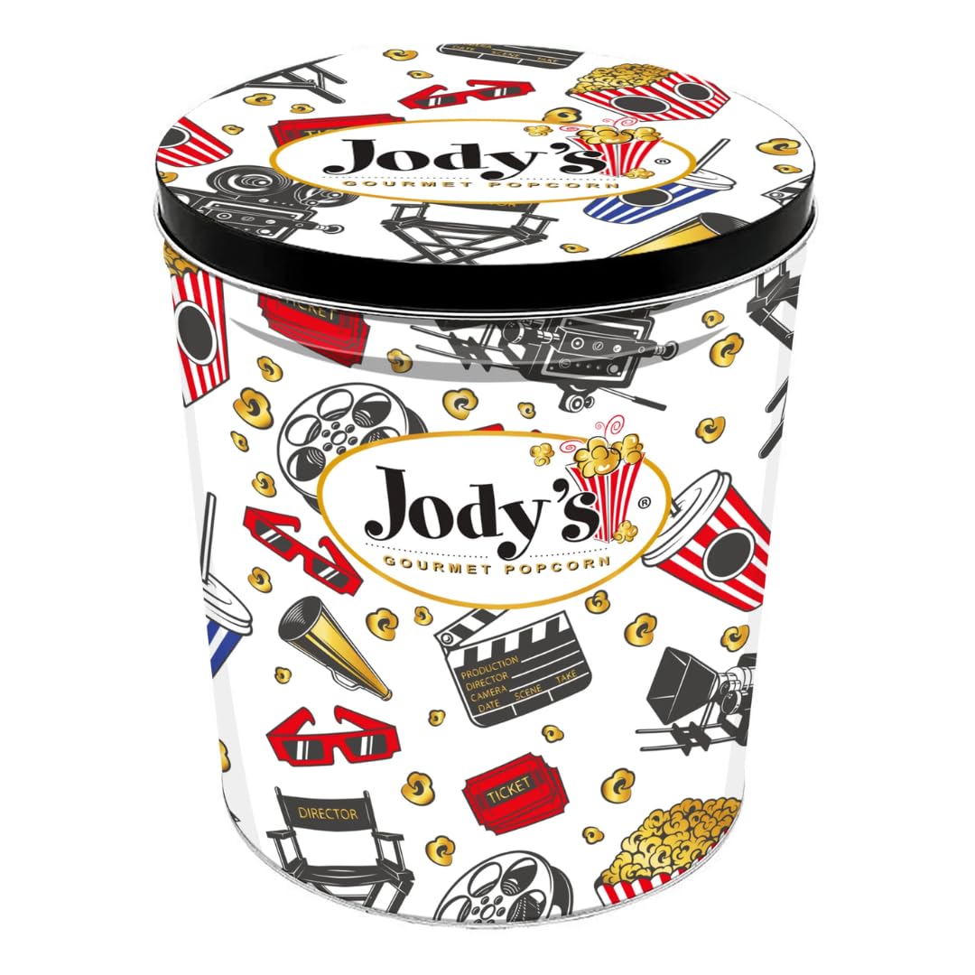 Jody's Gourmet Popcorn Movie Night 3.5 Gallon Tin – Retro Popcorn Variety With Caramel Corn, Kettle Corn, Double Cheddar – Gourmet Snack Assortment, Family Movie Night Gift, Binge-Watching Treat