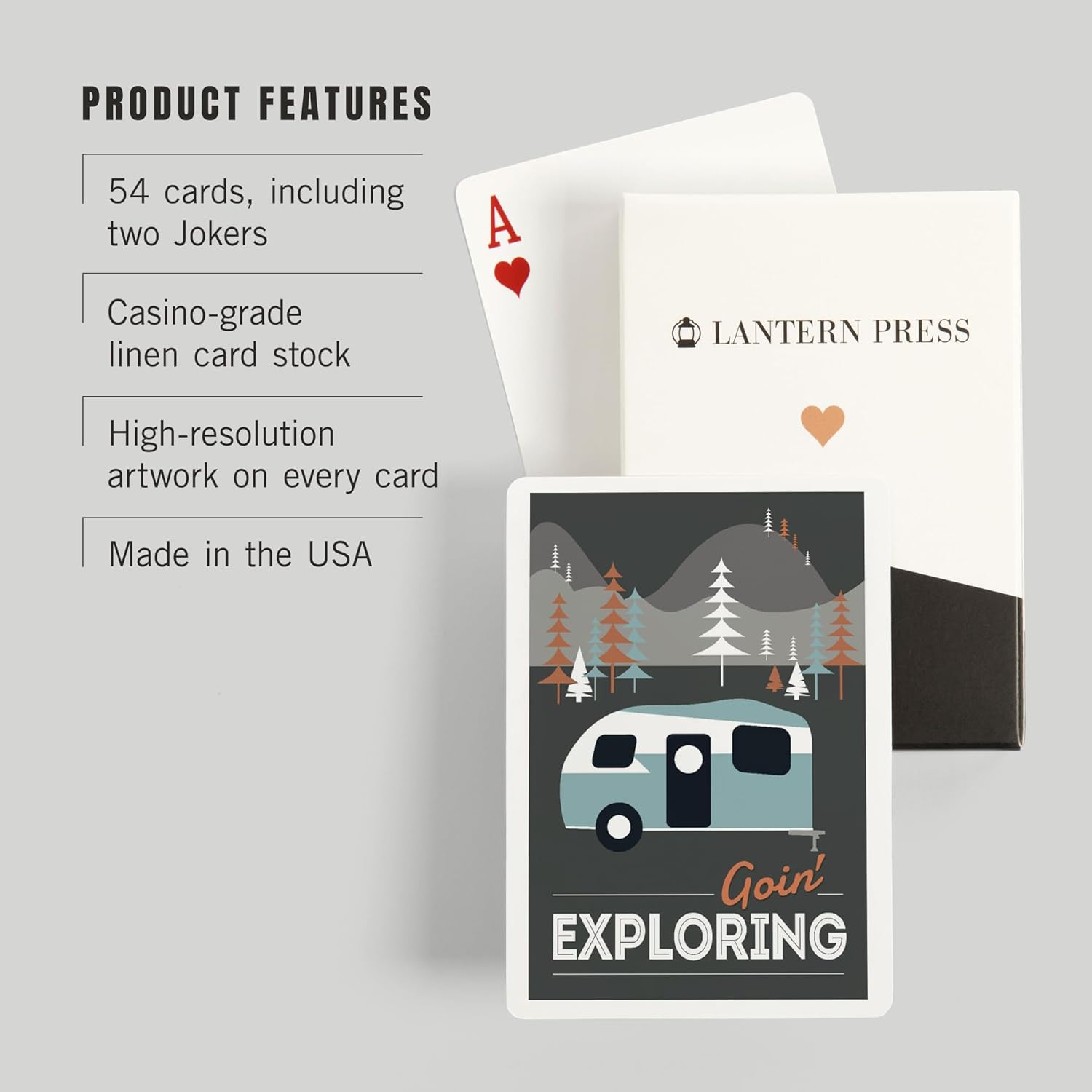 Lantern Press Goin' Exploring, Retro Camper, 52 Playing Cards for Adults, Poker Size Card Deck