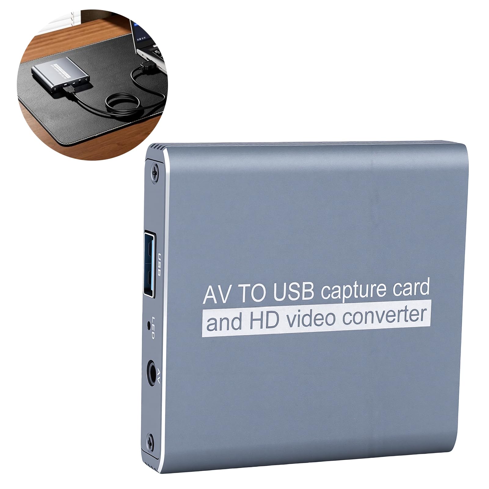 LICAEVEY Scheda di Acquisizione Video VHS a Digitale, Convertitore AV a USB con Uscita Loop HDMI, 1080p 30fps per Videoregistratore Lettore DVD Videocamera e Console di Gioco retrò