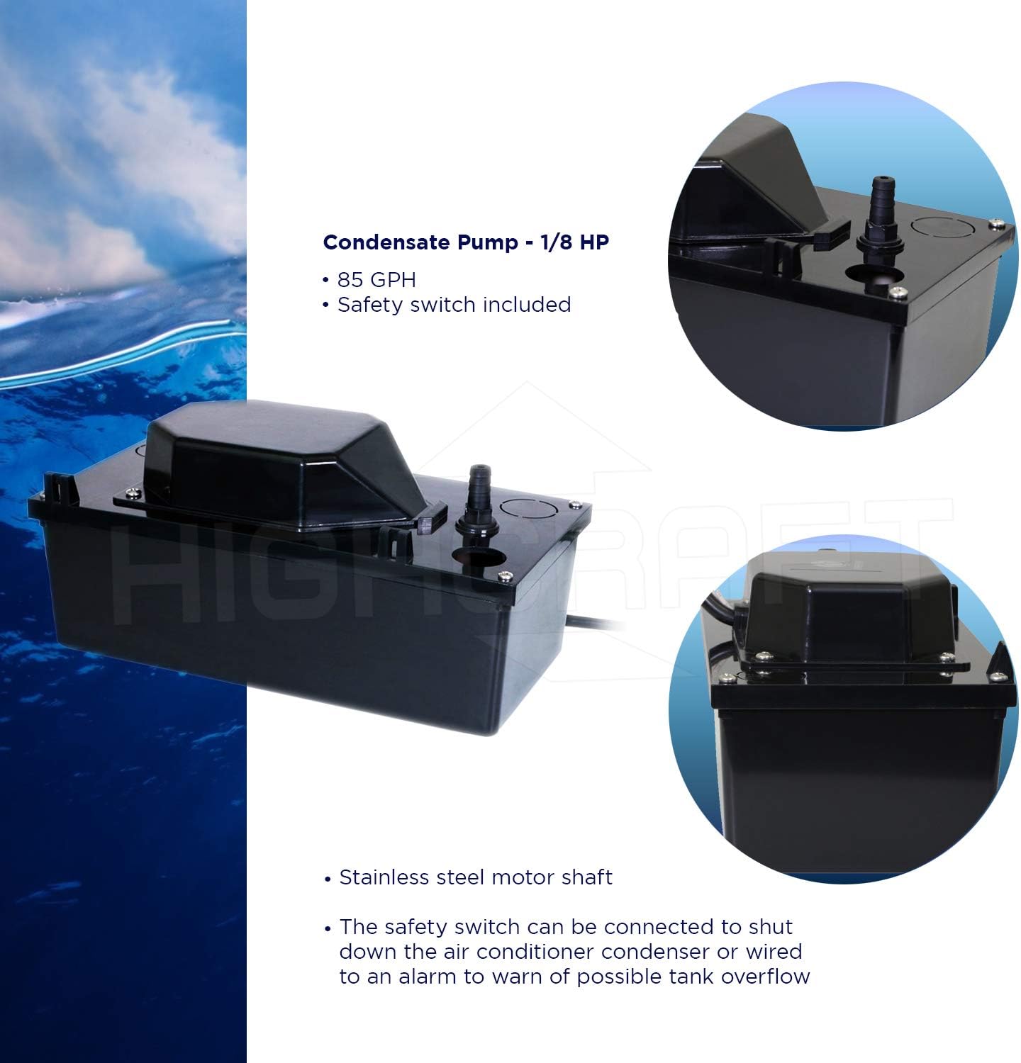 Supply Giant DQIQ18 Automatic Condensate Removal Pump; 1/8 HP; 85 Gallon per Hour