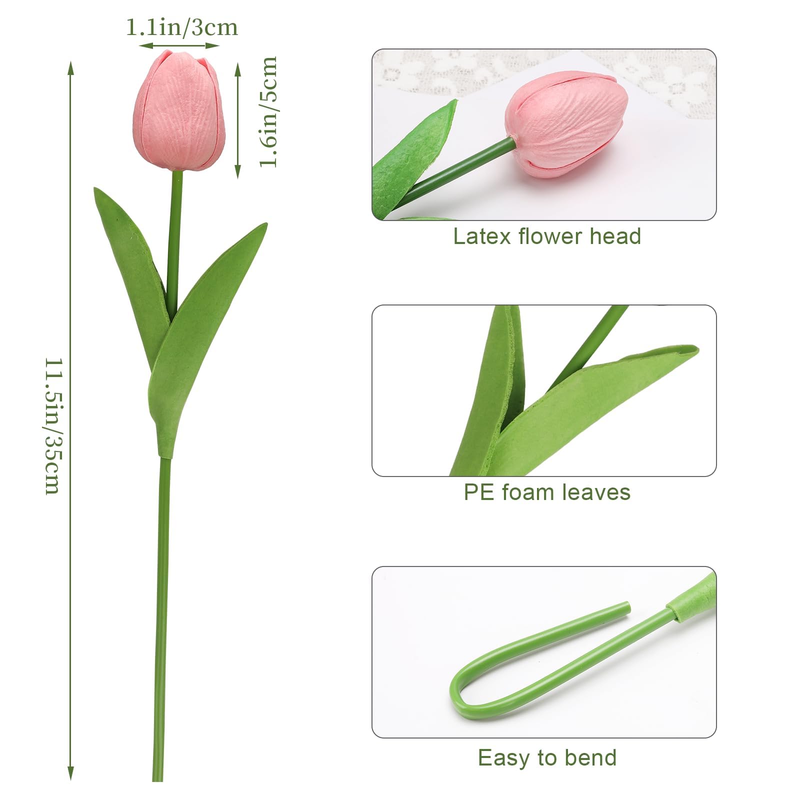 N&T NIETING Künstliche Tulpen, künstliche Blumen, Latex-Blumen mit Stielen für Heimwerker, Hochzeit, Zuhause, Garten, Hotel, Party, Büro, Dekoration, 12 Stück (Rosa)