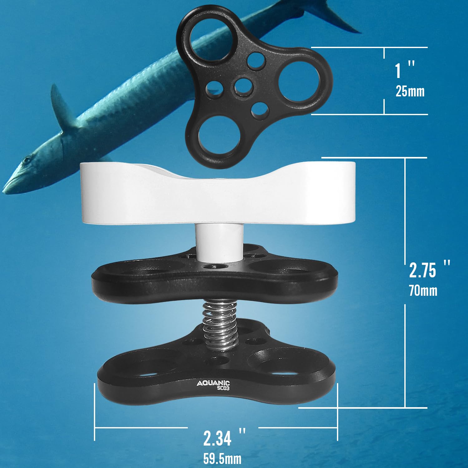 nitescuba 2 soportes de abrazadera de bola estándar de 1 pulgada, soporte de abrazadera de bola larga de 360° para sistema de bandeja de brazo de luz de buceo subacuático (SC03)