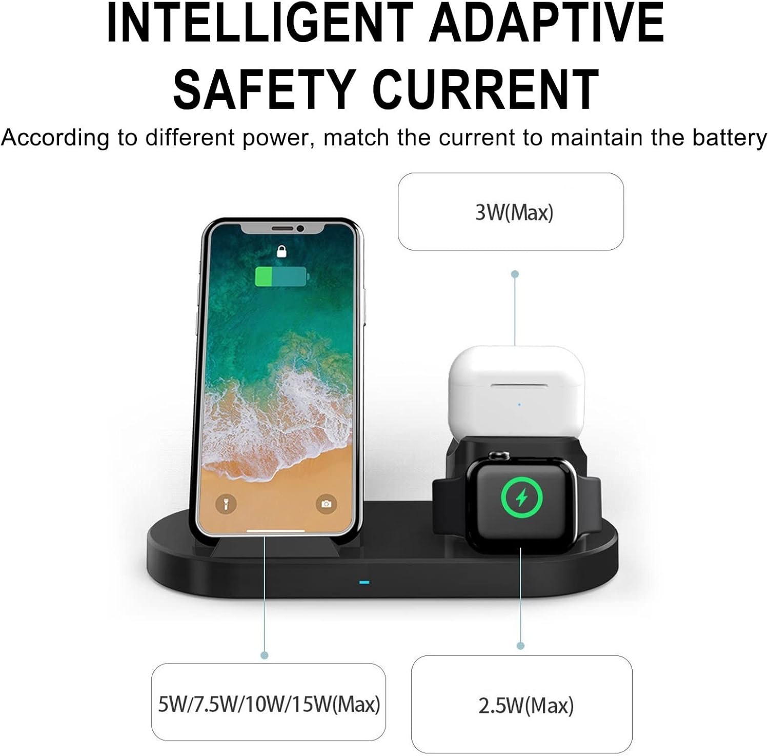 3 in 1 wireless charging station with digital alarm clock charging station for multiple devices 15w wireless charger stand compatible with ios andr