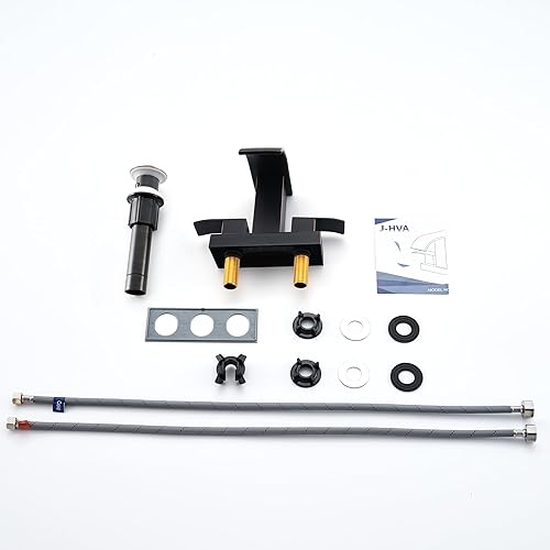 Miniatura 6 de Grifo de cascada de bronce aceitado con tapón de drenaje desplegable y líneas de suministro, grifo de tocador de baño de 4 pulgadas, 2 asas, 2 o 3