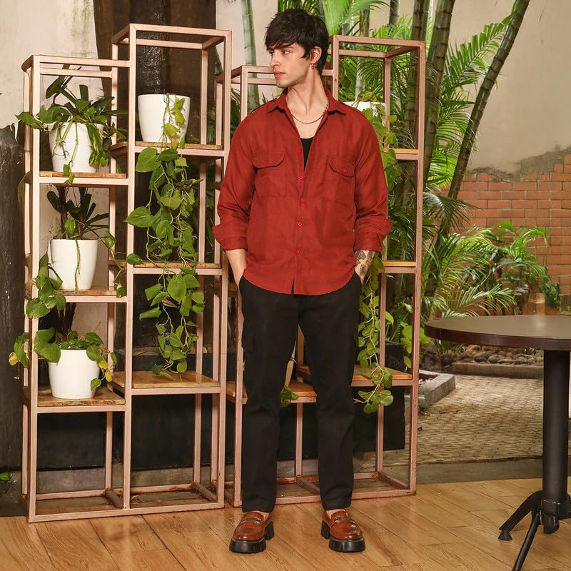 Image of CAHOOT Men's Olive Shirt Casual Wear | Shawl Collar | Long Sleeve | Button Closure | Shirt Crafted with Comfort Fit for Everyday Wear