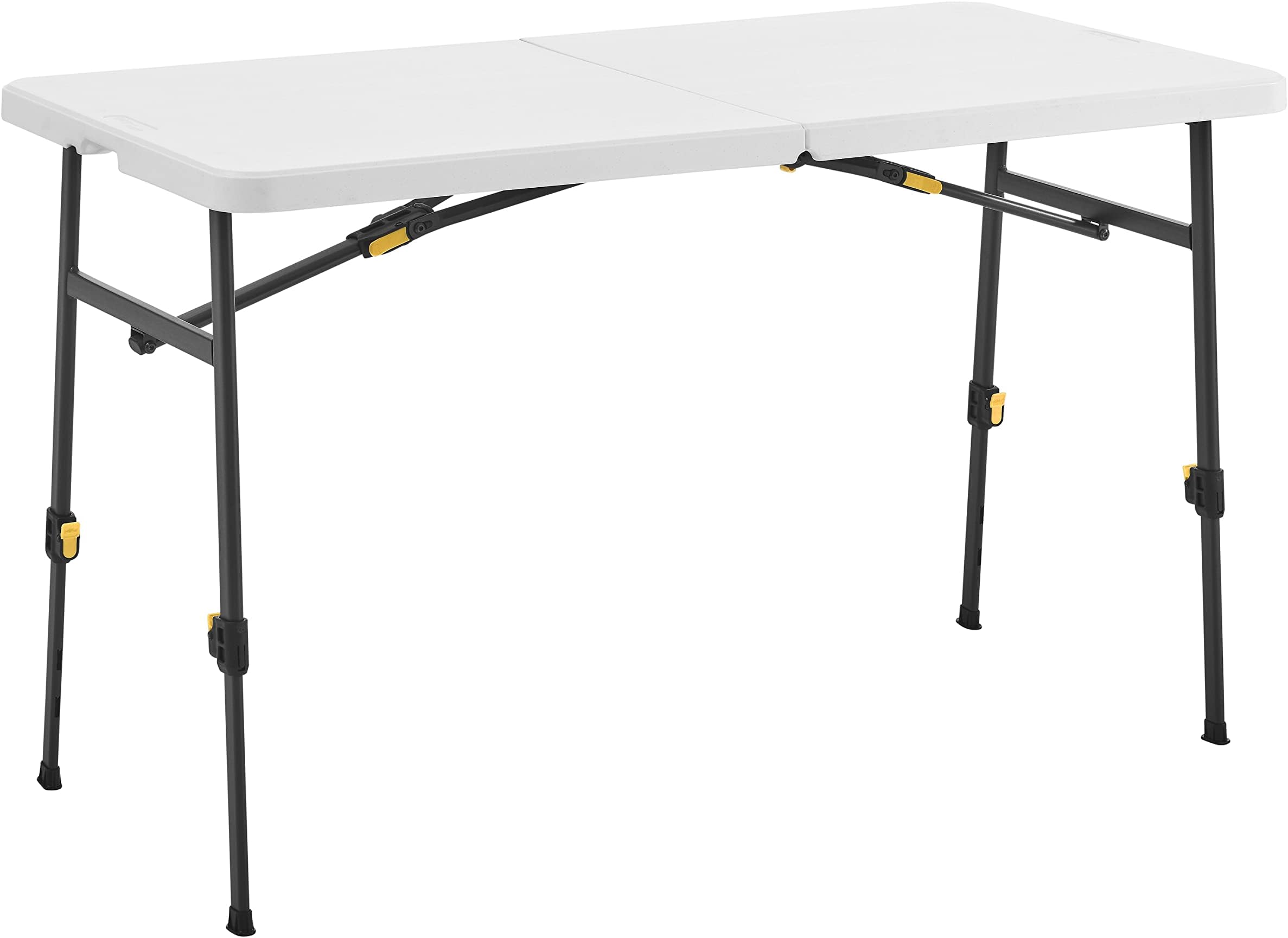 Living and More 4ft Height Adjustable Half Folding Table with Carrying Handle, Easy Folding and Storage, Indoor Outdoor Use, White