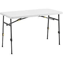 Living and More 4ft Height Adjustable Half Folding Table with Carrying Handle, Easy Folding and Storage, Indoor Outdoor Use, White