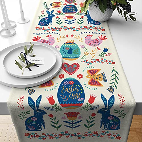 Easter Bunny Table Runner Colorful, Seasonal Spring Flower Table Runner Easter Decor For Dinning Living Room Kitchen Home, Table Runner Scandinavian Easter Decorations For Holiday Party, 13X72Inches #TOP4