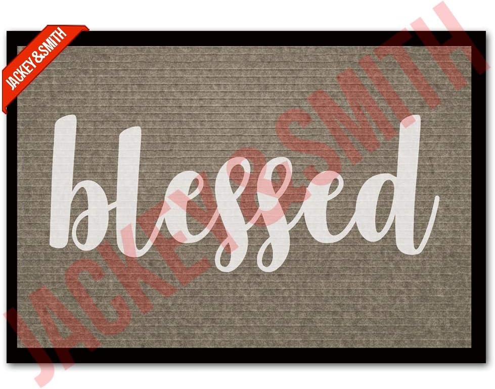 Jackey&Smith Welcome Mat | Blessed 02 Door Mat for Front Door | Entryway Outdoor Floor Mat | Non Slip Balcony Mat Felt Fabric 23.6-Inch by 15.7-Inch
