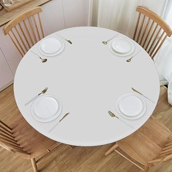Round Fitted Tablecloth with Elastic - Vinyl Plastic Halloween Pumpkin Tombstone Round Tablecloth | Waterproof Outdoor Table Cover for Patio | Fits 40-45in M