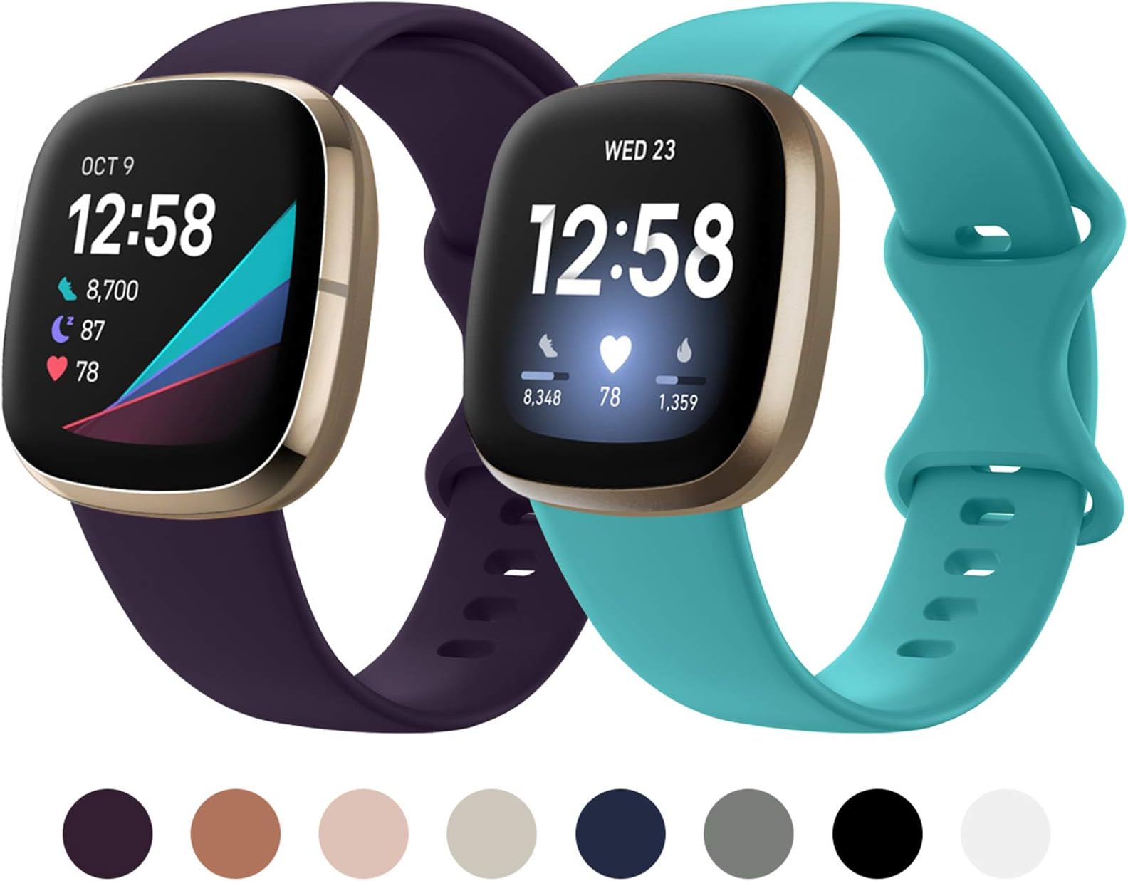 KIMILAR 2-Pack Sport Bands Compatible with Fitbit Versa 3 / Fitbit Sense Bands, Large Small Soft TPU Waterproof Breathable Accessories Strap Replacement Wristband
