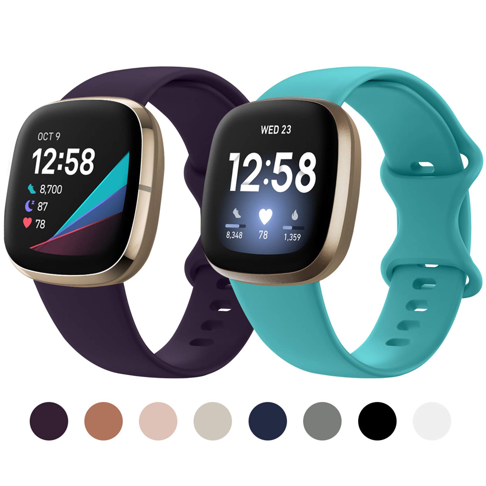 KIMILAR 2-Pack Sport Bands Compatible with Fitbit Versa 3 / Fitbit Sense Bands, Large Small Soft TPU Waterproof Breathable Accessories Strap Replacement Wristband