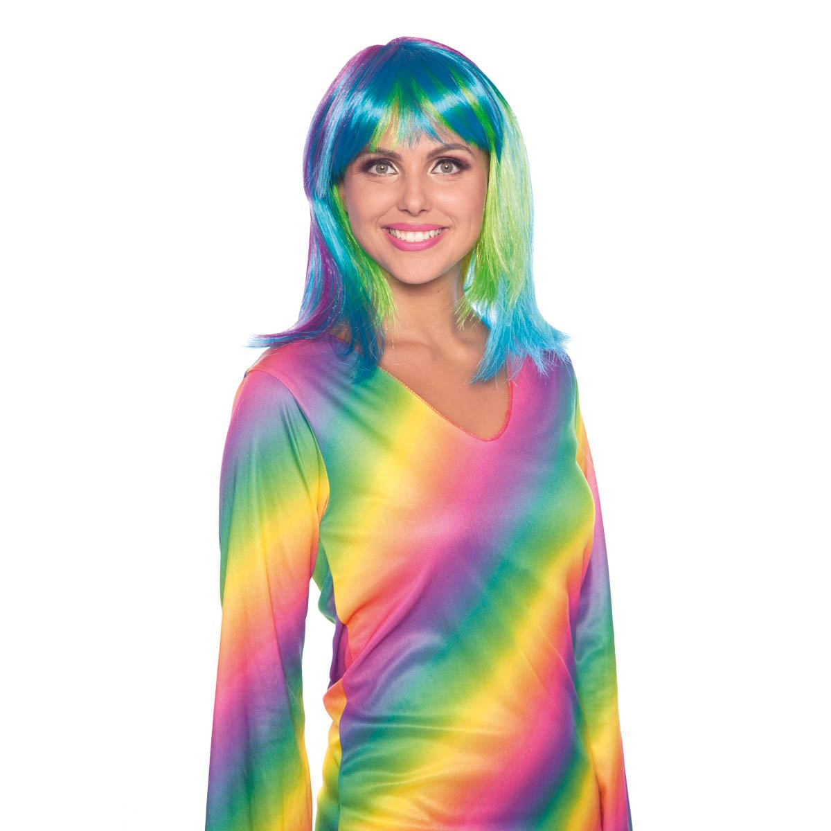 Perruque Courte Arc-en-Ciel Multicolore Crêpée – Perruque Adulte Carnaval Halloween Fête Colorée