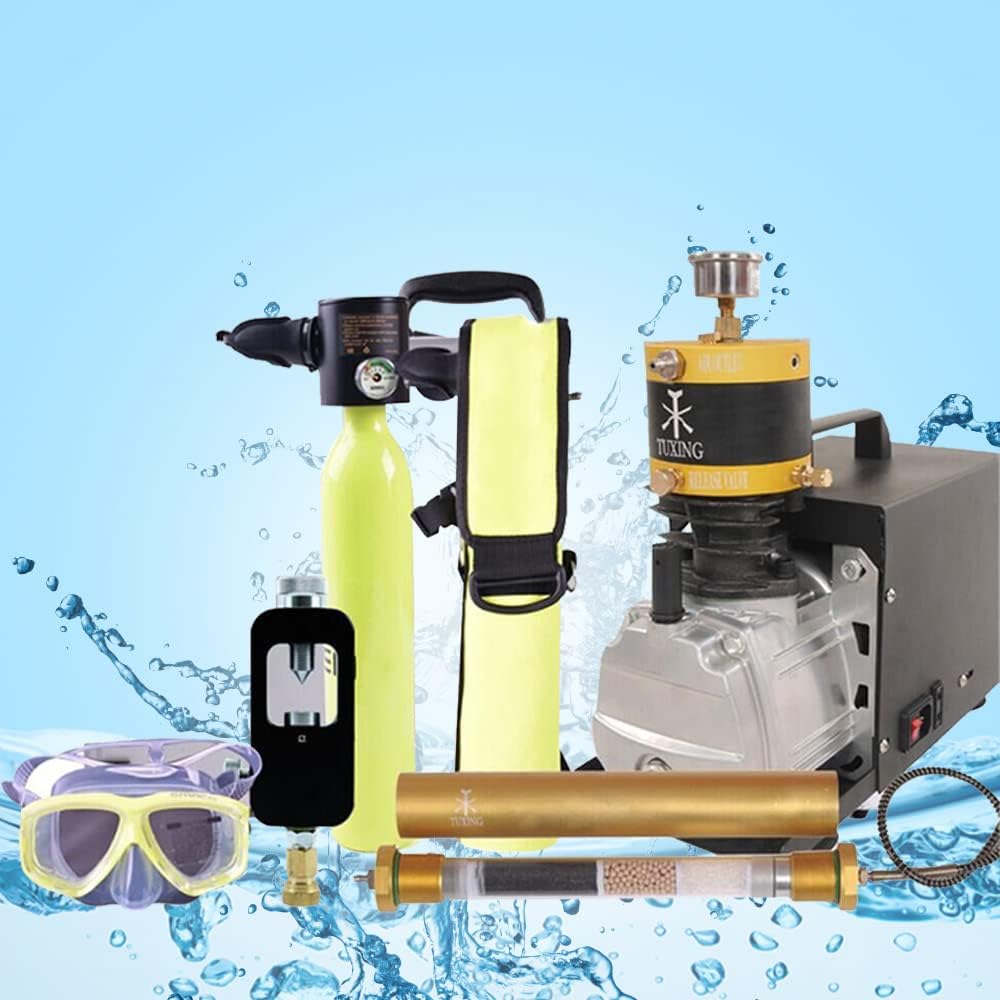 Diving Equipment Include Air Compressor + Scuba Tank + Mouth Breather + Cylinder Packing + Refill Scuba Adaptor + Diving Glasses + Desiccant Filter