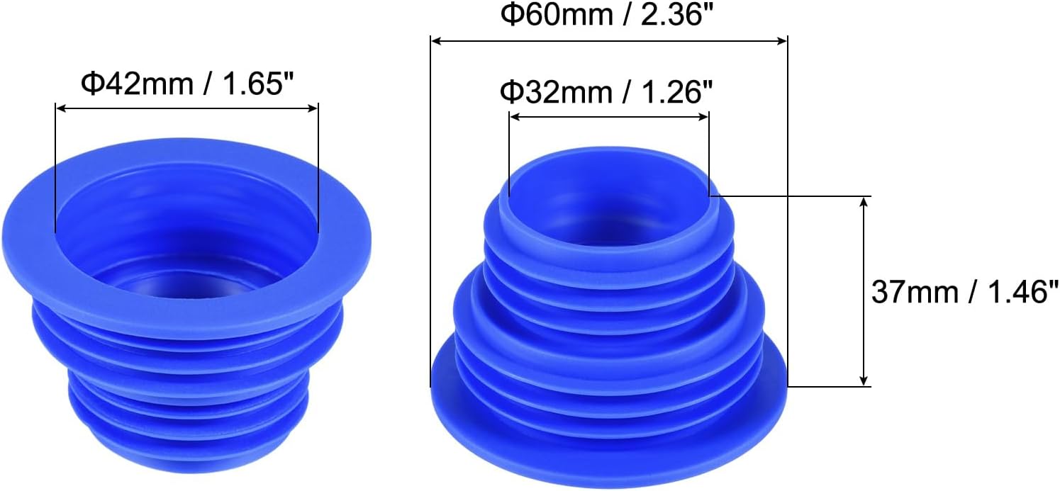 MECCANIXITY Drain Pipe Seal Hose Silicone Plug Sewer Sealing Ring Connector for Kitchen Bathroom, Pack of 2 Blue