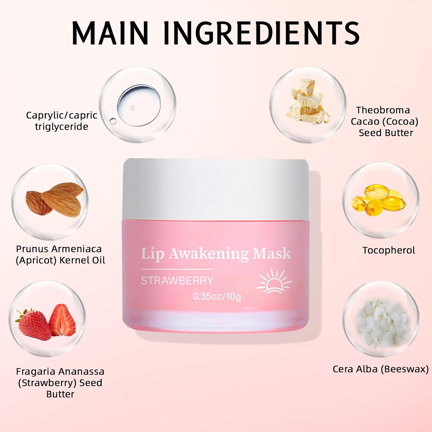 DIMOT Lip Mask Overnight Set, Strawberry Overnight Lip Mask Care Kit, Sugar Exfoliator for Dark Lips, Lip Sleeping Mask with Silicone Brush, 0.7 oz/2-piece