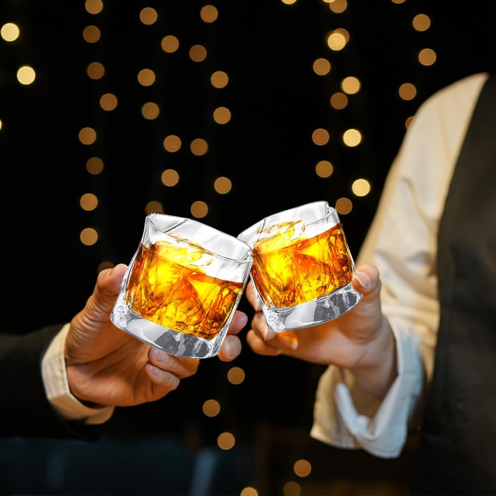 Whisky Glasses, Set of 6, 200 ml Irregular Crystal Whiskey Glasses, Double Old Fashioned Crystal Glasses, Old Fashioned Whiskey Glass for Scotch Rum Cocktails Water Gifts for Dad Husband image 3