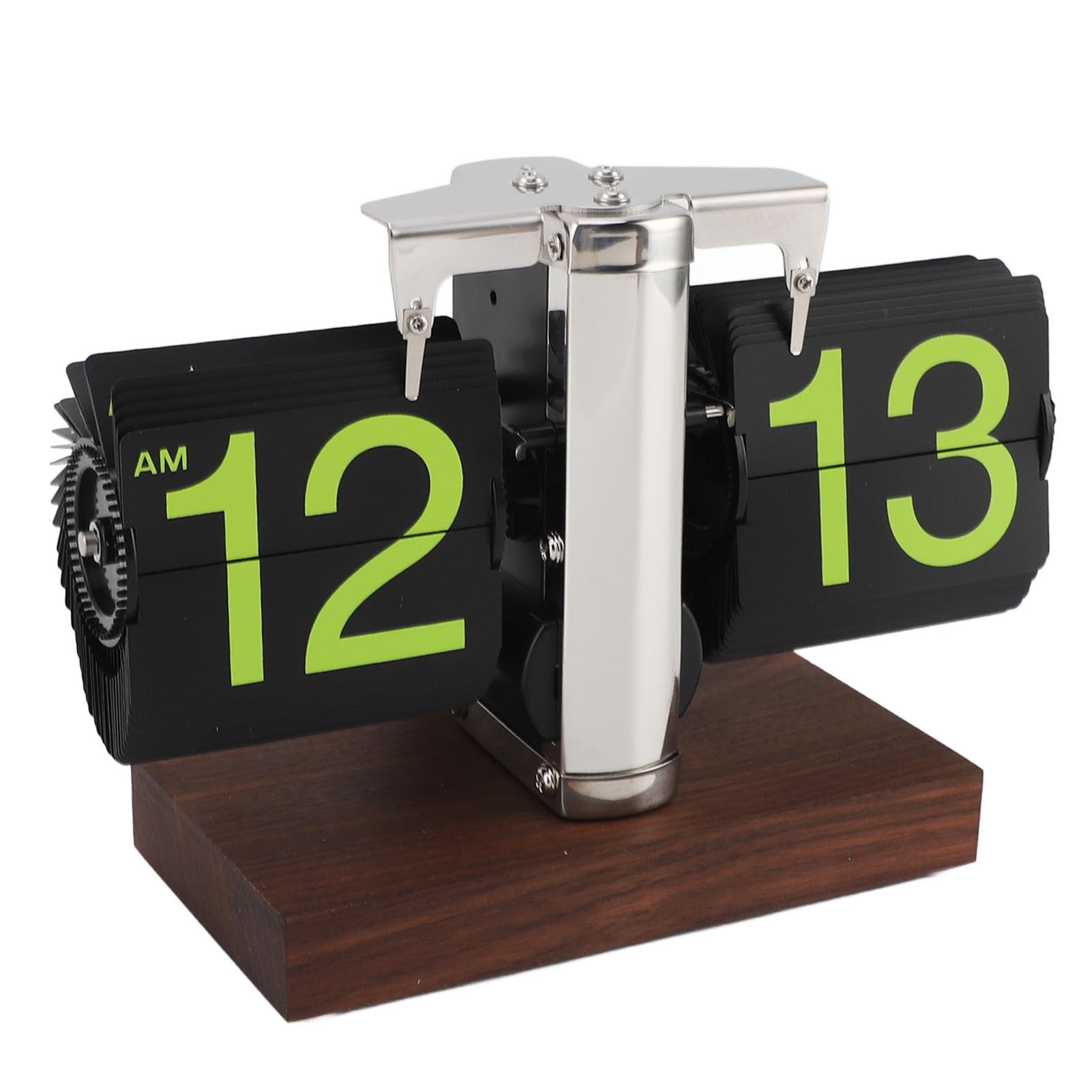 Rengue Reloj Digital con Tapa, Funciona con Pilas, Mecánico Retro, con Base de Nogal Negro y Cuerpo de Acero Inoxidable, Pantalla Grande de Fácil Lectura de 12 Horas para Escritorio, Oficina,