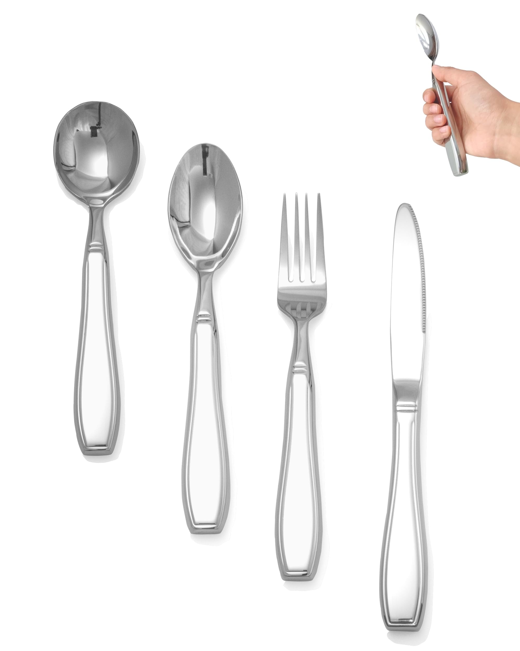 Utensilios pesados de 4 piezas para temblores y parkinson (7 onzas cada uno), cubiertos de peso para temblores de mano, utensilios adaptativos para ancianos, utensilios pesados para