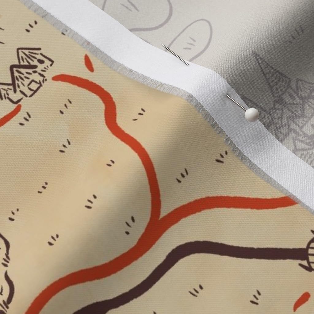 Spoonflower Fabric - Dragon Cartography Fantasy Sepia Map Dragons Adventure Playful Kids Printed on Organic Cotton Sateen Fabric by The Yard - Sewing Quilting Apparel Home Decor