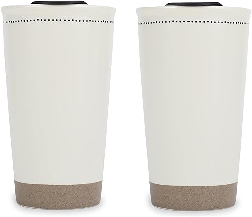 Miniatura 2 de Lighthouse Christian Products Pin Dot - Tazas de viaje de cerámica clásicas de 12 onzas, color blanco, juego de 2