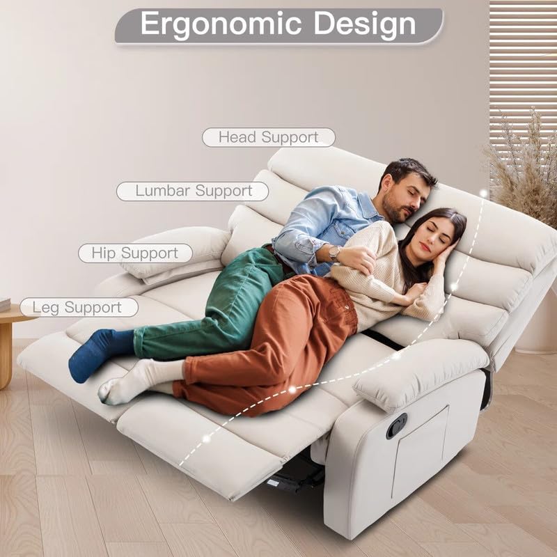 Image of Recliner Sofa 2 Seater | 2 Seater Sofa Recliner Loveseat Reclining Chair with Footrest Color Cream White (Cream)
