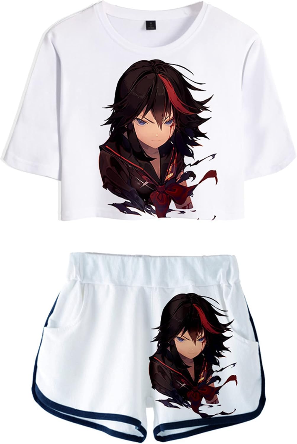 Anime Kill la Kill 2 in 1 Outfits Crop Top T-Shirt and Shorts Set for Women Girls