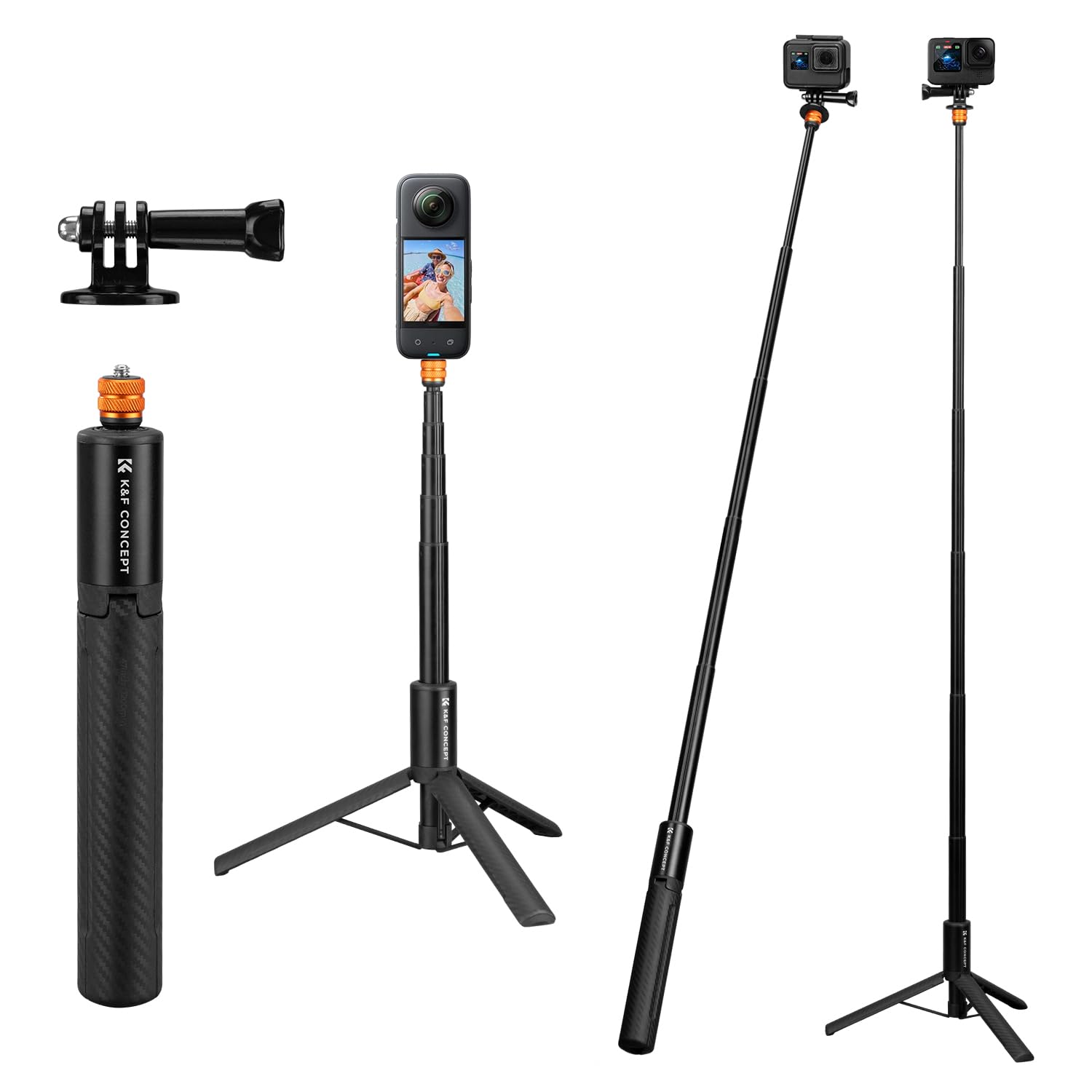 K&F CONCEPT MS21 Treppiede e Palo Selfie Invisibile Telescopico 120cm, Compatibile con Insta360 X5/X4/X3/Ace Pro, Pocket 4/3, GoPro Hero 13-5, Osmo Action 5Pro/4/3, AKASO, Luna Ultra