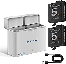 REYGEAK Battery and Charger for DJI Osmo Action 5 Pro/Action 4/3, 2 Pack Batteries with 2 Connectors, PD Fast Charger, 2100mAh Rechargeable Battery for Accessories