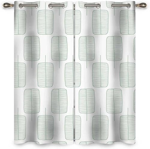 Miniatura 2 de Verde Negro hacia fuera Curtins/Dormitorio 2 Paneles Celosía Geometría Lunares Cortinas Nórdicas Bloqueo de Luz (W) 72 X (H) 72 Pulgadas