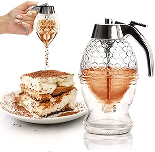 Miniatura 6 de Dispensador de miel acrílico, tarro de miel con soporte, dispensador de miel sin goteo, 8 onzas, fácil funciona, ideal para jarabe, azúcar, salsas,