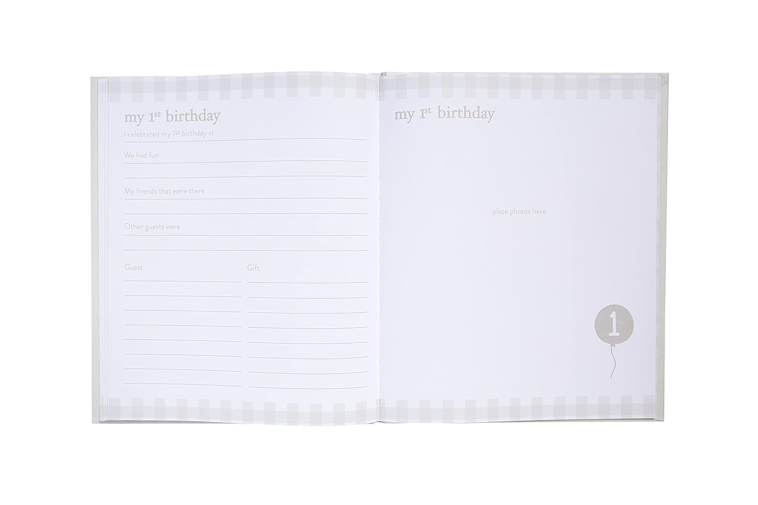 Little Pear Gingham Baby Memory Book with Ink Pad, Gender-Neutral Babyprint Keepsake, Milestone Photo Album, Gray : Baby