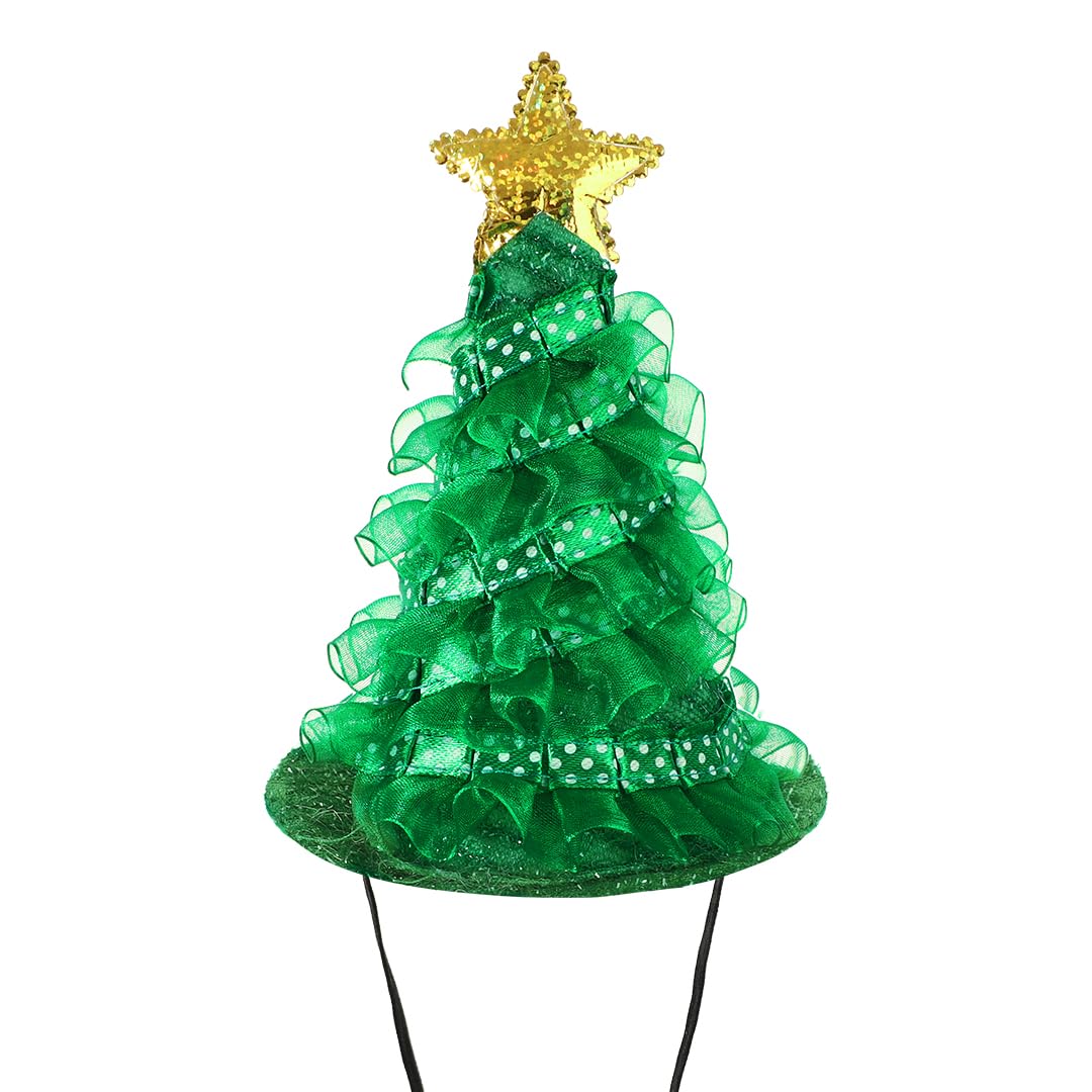 2pcs Elf Headband Christmas Tree Hat and Bell Scarf Set,Cute Christmas Santa Hat Hairband Pointed HairHoop Fancy Dress Reindeer Costume Hair Hoop Xmas Novelty Hair Accessories Decor Party Headwear - Image 2
