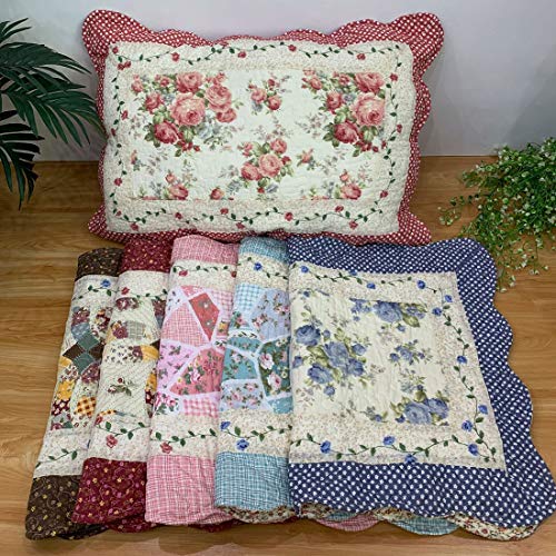 Vctops 2-Piece Boho Cotton Quilted Bed Pillow Shams Floral Printed Patchwork Pillow Shams Set thumb #2