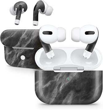 DesignSkinz - Compatible with AirPods Pro 2 - Skin Decal Protective Scratch Resistant Vinyl Wrap - Black and Chalky White Marble