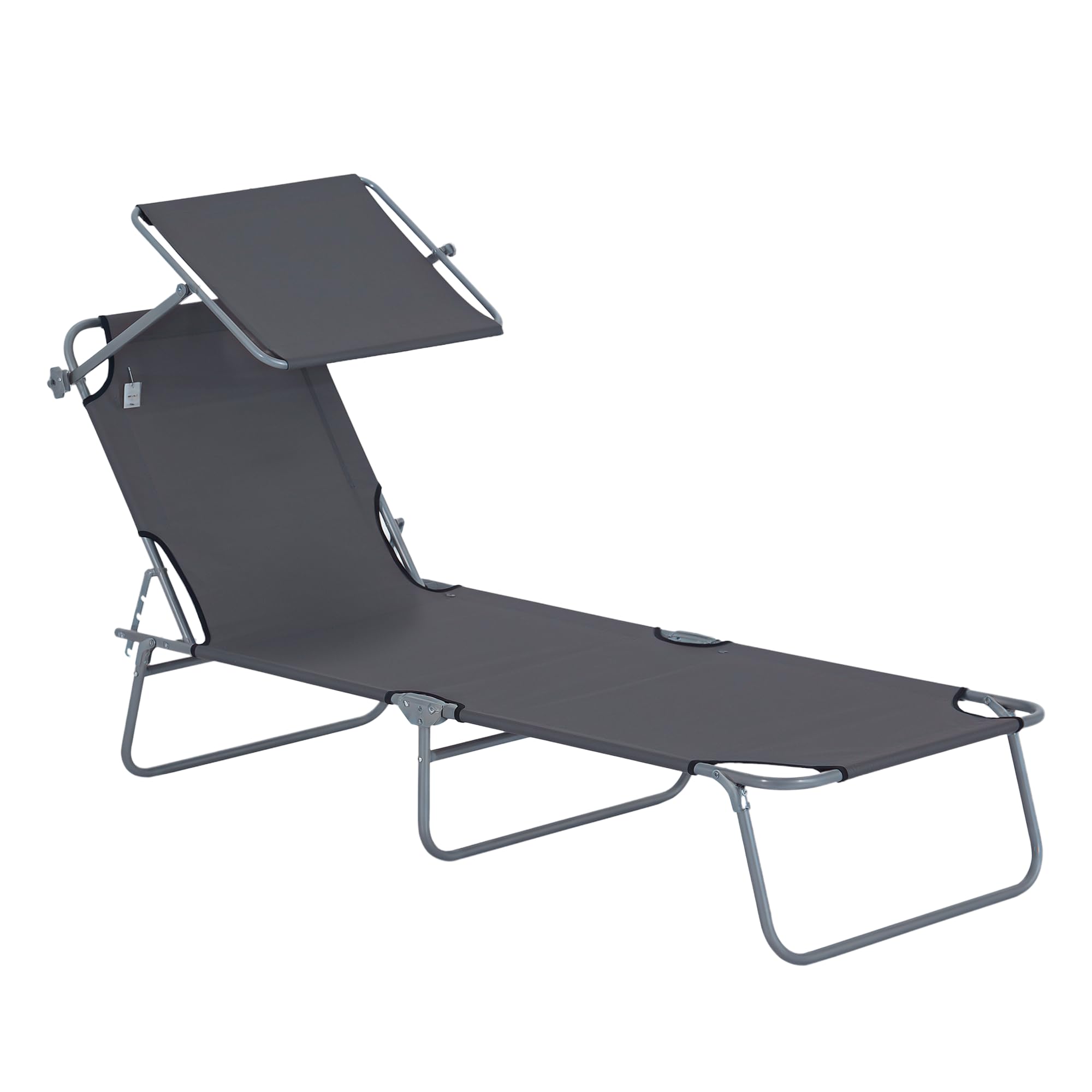 Outsunny Sonnenliege klappbar Gartenliege mit Dach, Liegestuhl mit 4-Fach verstellbare Rückenlehne, wetterfeste Campingliege bis 120 kg belastbar, für Garten Strand Pool, Grau