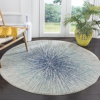 Safavieh Evoke Collection EVK228A Modern Contemporary Burst Area Rug, 5' 1" Round, Royal/Ivory