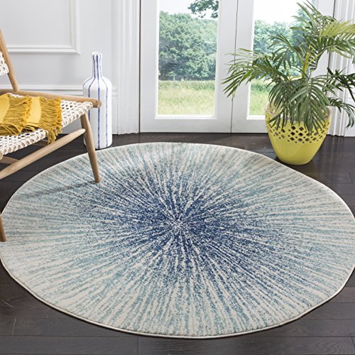 Safavieh Evoke Collection EVK228A Modern Contemporary Burst Area Rug, 5' 1" Round, Royal/Ivory