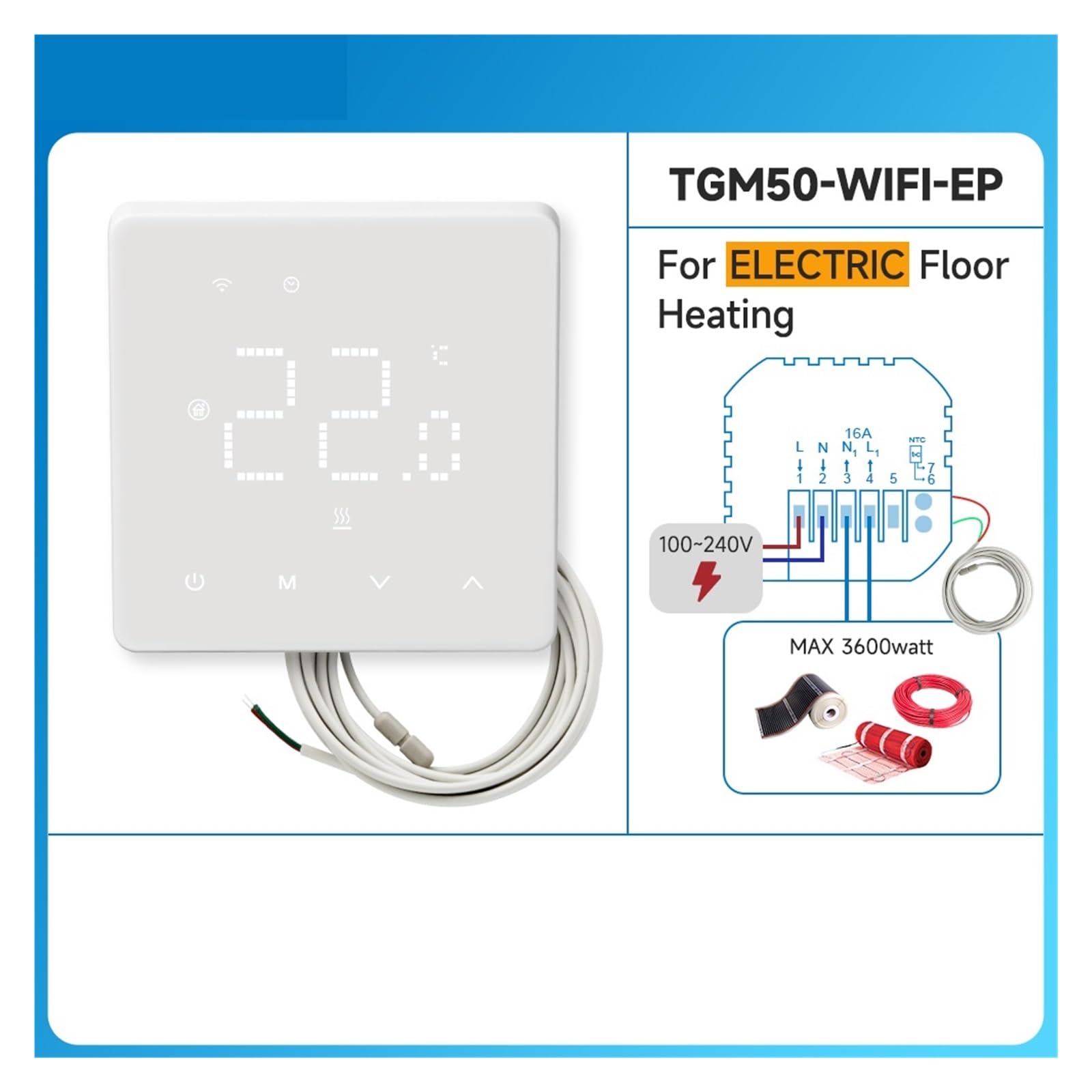 Termostato WiFi Controlador de Temperatura Ambiente for Agua/Caldera de Gas eléctrica for calefacción por Suelo Radiante
