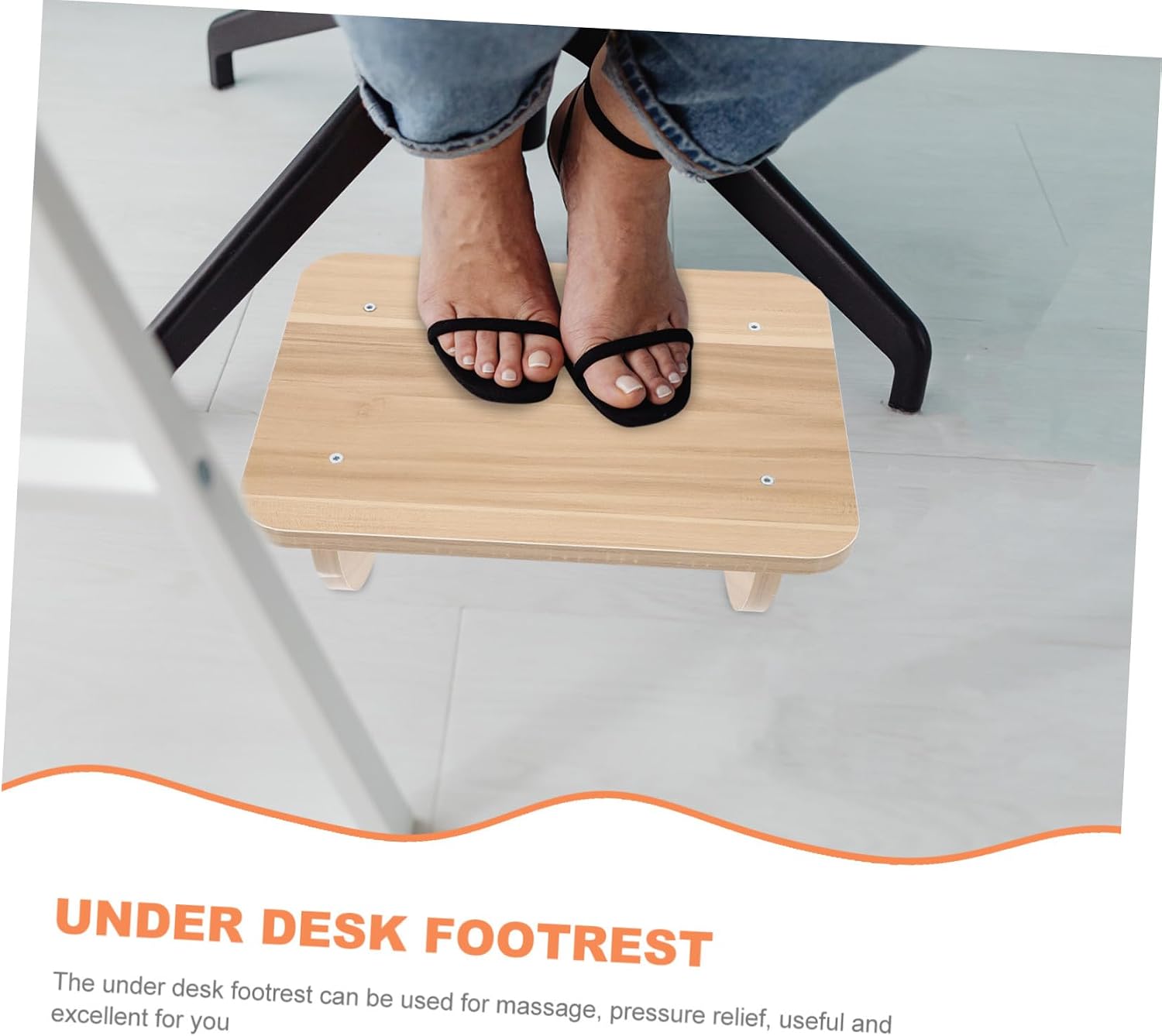 SEWACC Wooden Under Desk Footstool for Office and Home Medium Footrest with Stable Curved Design for Leg Support and Posture Correction Random Color