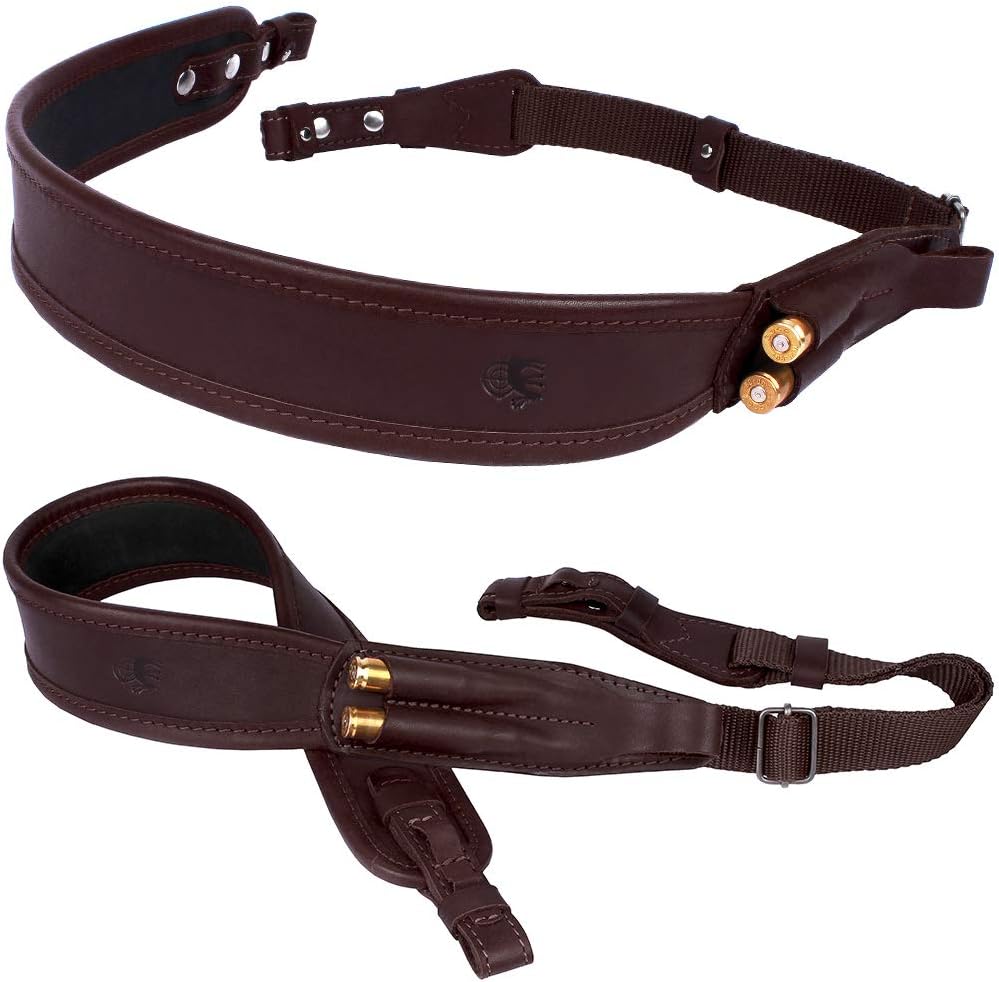 BRONZEDOG Rifle Sling Canvas Hunt Belt Comfortable Shoulder Gun Strap Soft Padded Genuine Leather Hunting Accessories Khaki