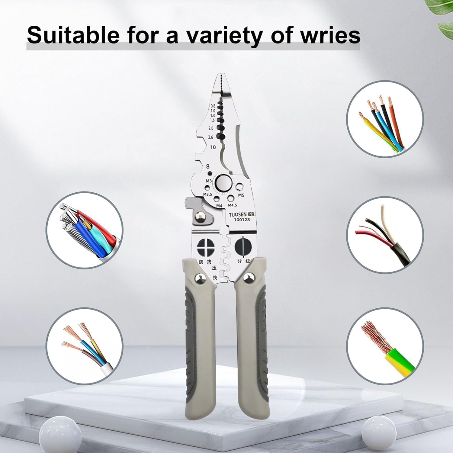Wire Stripper Tool Wire Cutter Crimper and Stripper Multifunctional Electrical Industrial Wire Cutter Hand Plier Wire Strippers Pliers for Electrician Maintenance (Silver, 9 in 1 Wire Cutter)