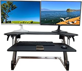 Elevating Desk Height Adjustable Stand Up Desk Converter, Black Ergonomic Desktop Workstation Riser and Stand Desk Color: Black, Size: One Size