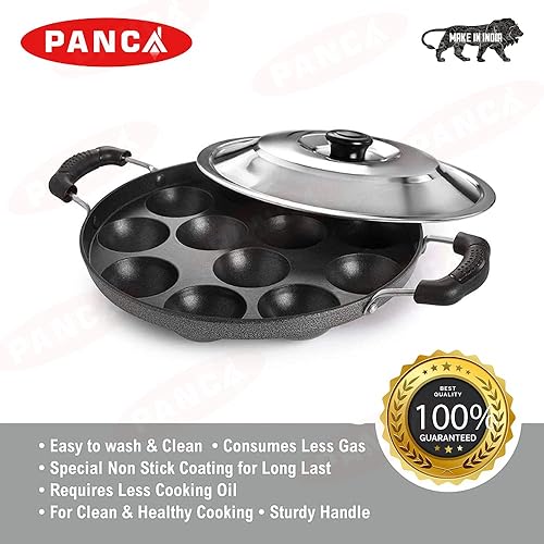 Miniatura 5 de 12 cavidades Appam Maker antiadherente con tapa, bandeja de aluminio, espátula, fregador, máquina de aplicación, bandeja para manzanas, Appe Tawa